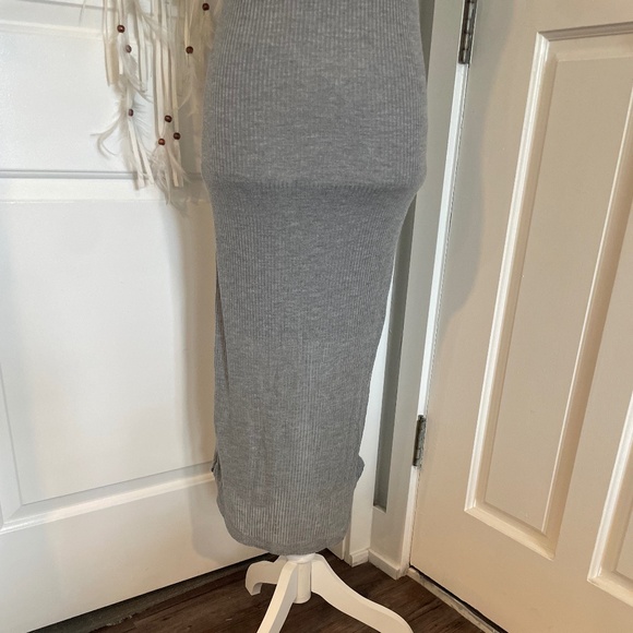 Poof! Y2K Grey Ribbed Knit Maxi Dress with Tank Top & Side Slit – Size S - Picture 3 of 12